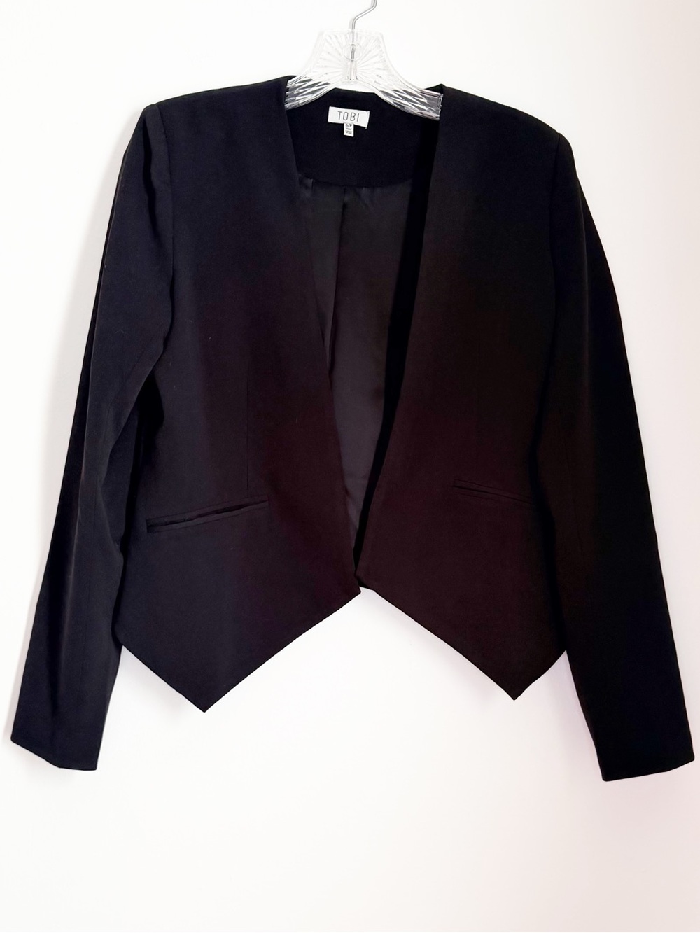 Tobi Black Pointed-Hem Open Front Blazer